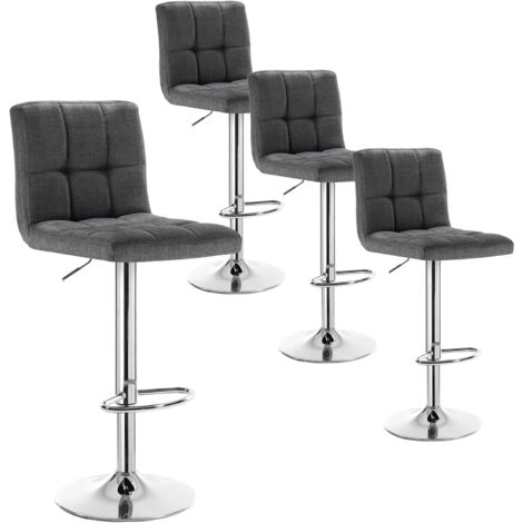 Woltu – Lot de 4 tabourets de bar – Siège en lin respirant – Cadre en acier chromé – Hauteur réglable 92-114 cm – Dossier ergonomique (1/5)