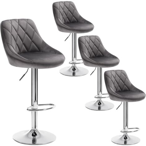 Lot de 4 Tabourets de Bar WOLTU, Tabourets Design Rotatif et réglable Fait de Acier chromé et Velours, Gris Foncé