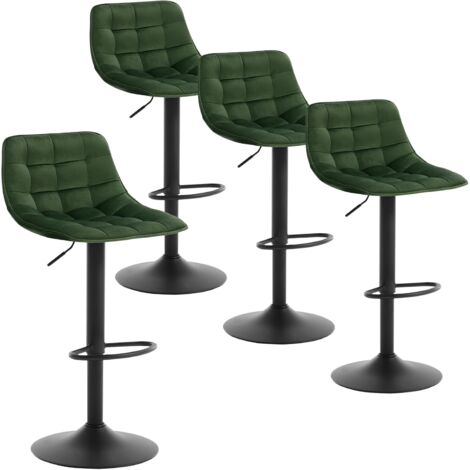 Lot de 4 Tabourets de Bar WOLTU, Tabourets réglable et Rotatif, en Velours et métal, Vert Foncé (1/5)