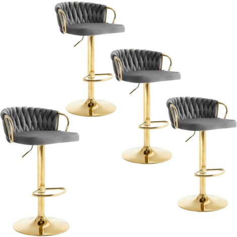 Lot de 4 Tabourets de Bar WOLTU, Tabourets Pivotant à 360°, Hauteur Réglable, Velours + Métal, Gris foncé (1/5)
