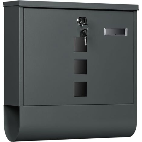 Woltu – Boîte aux lettres avec serrure – Acier galvanisé anthracite – Dimensions 37x11x37 cm – 3 fenêtres transparentes pour identification