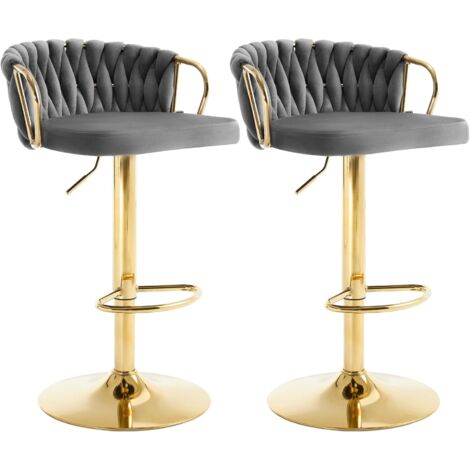 Woltu – Lot de 2 tabourets de bar pivotants 360° – Hauteur réglable 77-98 cm – Velours gris foncé et métal – Repose-pieds incurvé pour confort (1/5)