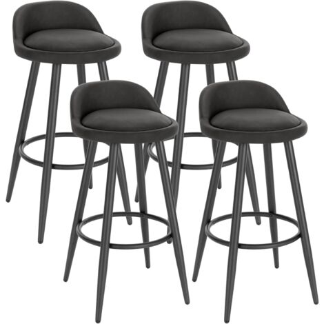 Woltu – Lot de 4 tabourets de bar avec dossier et repose-pieds – Similicuir anthracite – Hauteur d'assise 69,5 cm – Structure métal renforcé