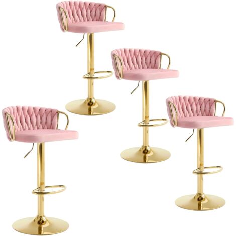 Lot de 4 Tabourets de Bar WOLTU, Tabourets Pivotant à 360°, Hauteur Réglable, Velours + Métal, Rose (1/5)