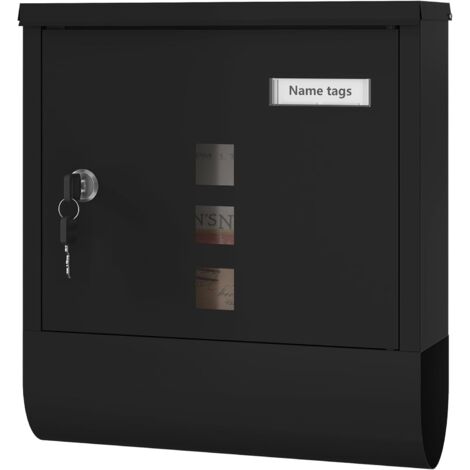 Boîte aux Lettres WOLTU, 30,5x10x33,5 cm, Boîte Postale avec Compartiment à Journaux, Porte-Nom, Boîte aux Lettres Murale, avec 2 Clés, Noir