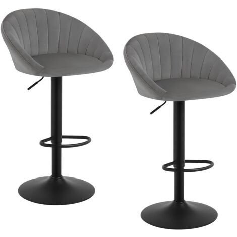 Lot de 2 Tabouret de Bar WOLTU, Chaise de Bar Pivotante Réglable en Hauteur, Tabouret Cuisine en Velours et métal, Gris foncé