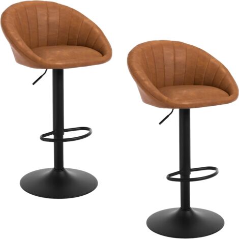 Lot de 2 Tabouret de Bar WOLTU, Chaise de Bar Pivotante Réglable en Hauteur, Tabouret Cuisine en Similicuir Vintage et métal, Marron (1/5)