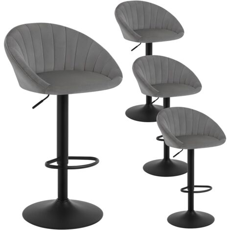 Lot de 4 Tabouret de Bar WOLTU, Chaise de Bar Pivotante Réglable en Hauteur, Tabouret Cuisine en Velours et métal, Gris foncé (1/5)