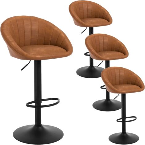 Lot de 4 Tabouret de Bar WOLTU, Chaise de Bar Pivotante Réglable en Hauteur, Tabouret Cuisine en Similicuir Vintage et métal, Marron (1/5)