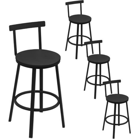 Lot de 4 Tabouret de Bar WOLTU, Tabouret Haut avec Repose-Pieds et Dossier, Cadre en Métal et Siège en MDF, Noir (1/5)