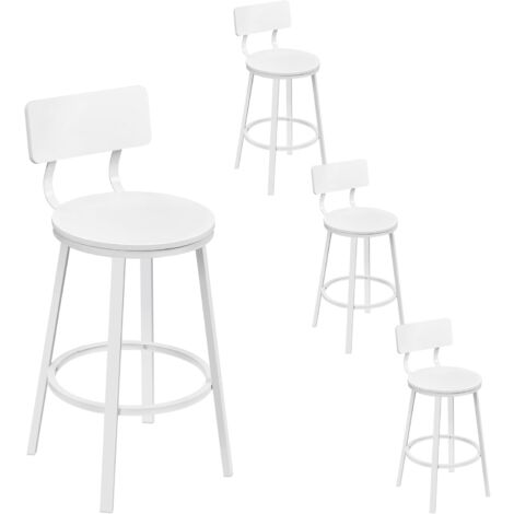 Lot de 4 Tabouret de Bar WOLTU, Chaise de Bar, avec Repose-Pieds et Dossier, en Métal et MDF, Blanc (1/5)