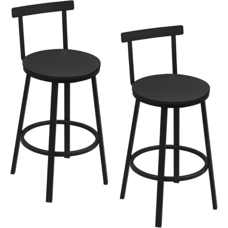 Lot de 2 Tabouret de Bar WOLTU, Tabouret Haut avec Repose-Pieds et Dossier, Cadre en Métal et Siège en MDF, Noir (1/5)