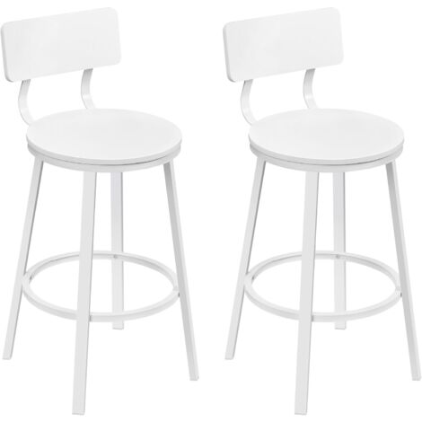 Woltu – Lot de 2 tabourets de bar – Siège en MDF et métal – Dossier incurvé et repose-pieds – Dimensions assise φ39cm – Couleur blanche