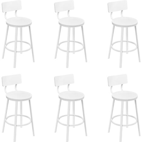 Lot de 6 Tabouret de Bar WOLTU, Chaise de Bar, avec Repose-Pieds et Dossier, en Métal et MDF, Blanc