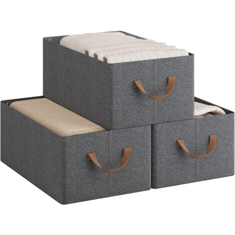 Lot de 3 Boîte de Rangement Ouverte en Tissu WOLTU, Cube de Rangement, Panier Rangement Pliable, Casier de Rangement, 47x28x20 cm, Gris