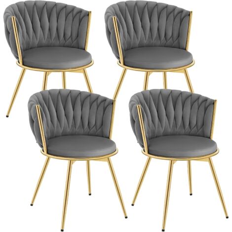 Lot de 2 Chaises Salle à Manger, Chaises Pivotantes en Velours, Dossier Tissé, Pieds en Métal, Gris Foncé (1/5)