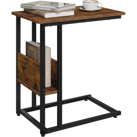 Table d'Appoint en Forme de C WOLTU, Bout de Canapé, Table Basse, en Bois d'Ingénierie avec Cadre en Métal, Marron Rustique (1/5)