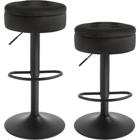 Lot de 2 Tabouret Bar WOLTU, Tabouret Pivotant à 360°, Velours + Métal, Noir (1/5)