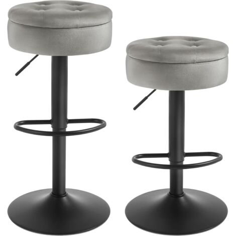 Lot de 2 Tabouret Bar WOLTU, Tabouret Pivotant à 360°, Velours + Métal, Gris Clair (1/5)