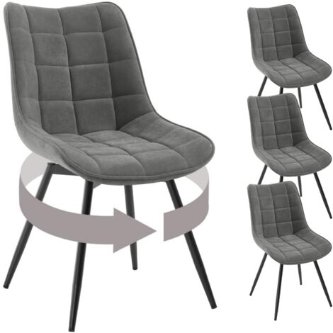 Woltu – Lot de 4 chaises pivotantes en velours gris foncé – Pieds en métal – Dossier haut rembourré – Capacité 150 kg – Dimensions 46x60,5x83,5cm (1/5)