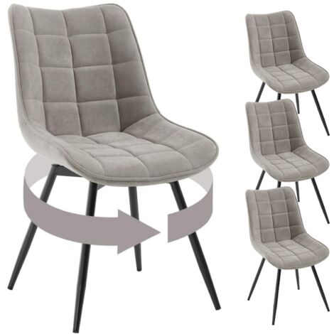 Lot de 4 Chaises Pivotantes Salle à Manger WOLTU, Chaises de Cuisine, Tissu en Velours, Pieds en Métal, Gris Clair (1/5)