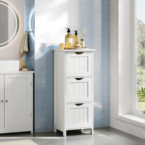 Woltu – Meuble bas de salle de bain 32x30x81cm – MDF laqué blanc – 4 tiroirs pour rangement efficace – Résistant aux rayures (1/5)
