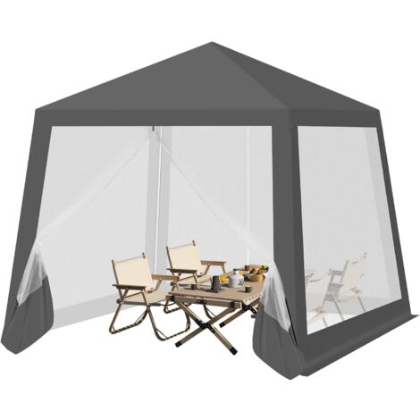 Woltu – Tonnelle de jardin 3 x 3 m – Pergola hexagonale avec moustiquaire – Parois latérales en maille – Tissu Oxford résistant aux UV