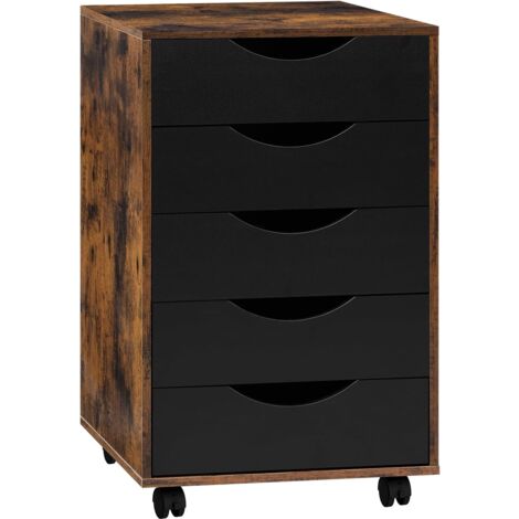 Meuble de Chevet WOLTU, Commode de Rangement Mobile, 5 Tiroirs, 40x40x66,5cm, Marron Rustique (1/5)