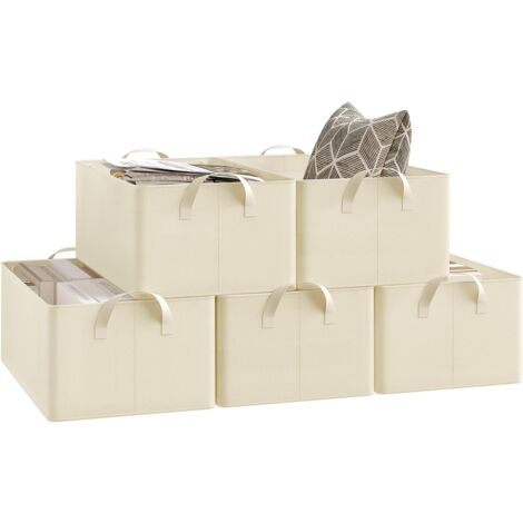 Lot de 5 Boîtes de rangement WOLTU, en tissu, Cube de Rangement sans couvercle, avec poignée, Crème, 47x28x20 cm