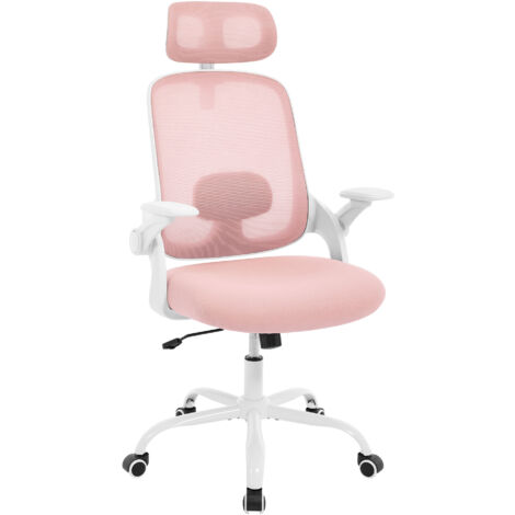 Fauteuil de Pivotant WOLTU, Chaise de Bureau Ergonomique, Accoudoir Pliable, Hauteur Réglable, Rose (1/5)