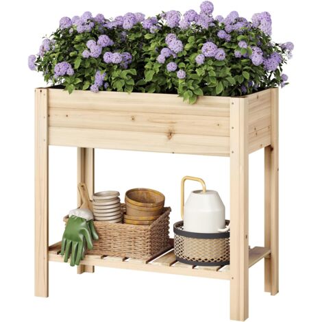 Jadinière surélevée en Bois WOLTU, Carré potager, Étagère avec Bac à Fleurs, 80x75x40cm, Couleur du Bois (1/5)