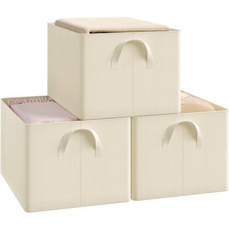 Lot de 3 Boîtes de rangement WOLTU, en tissu, Cube de Rangement sans couvercle, avec poignée, Crème, 42x32x26 cm
