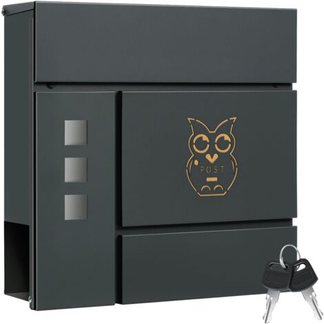 Woltu – Boîte aux lettres verrouillable en métal avec couvercle rabattable – 3 fenêtres d'observation – 37x10,5x37cm – Casier pour journaux – Anthracite