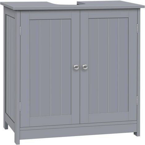 Woltu – Armoire WC sur pieds avec 2 portes – Meuble sous lavabo en MDF gris clair – Dimensions 60x30x60 cm – Étagère réglable et hydrofuge (1/5)