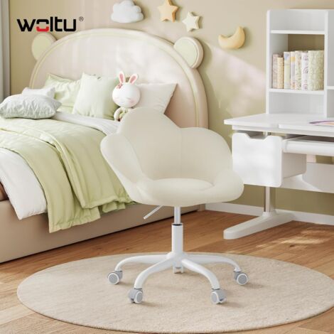 Woltu – Chaise de bureau enfant ergonomique en velours – Hauteur réglable – Design en forme de fleur – Base métallique stable – Capacité 120kg