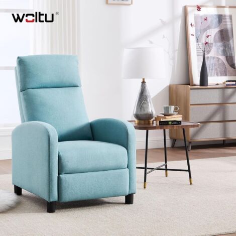 Fauteuil Relax WOLTU, Canapé avec Appui-tête, Dossier et Repose-Pieds Réglables, Assise Rembourrée, Lin, Bleu (1/5)