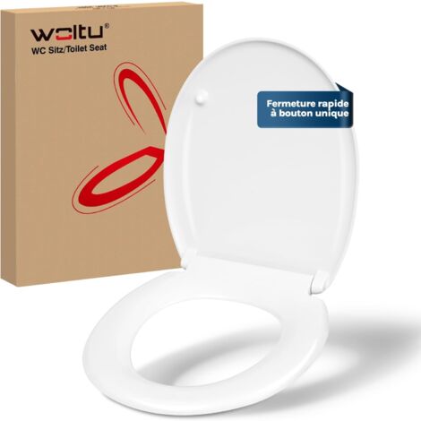 Abattant WC WOLTU, Lunette de WC avec Frein de Chute, Fermeture Douceur, Montage par le Haut, en Forme de O, en Duroplast, Blanc
