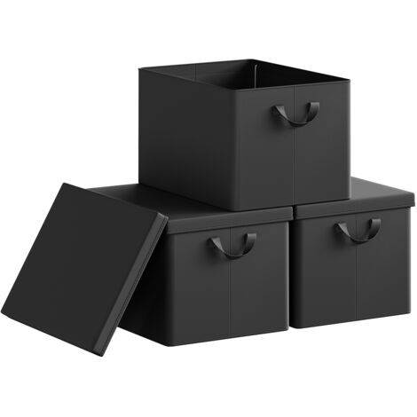 Lot de 3 Boîte de Rangement WOLTU, 48x36x30 cm, avec Couvercle, Coffre de Rangement en Tissu non Tissé, Pliable, Noir