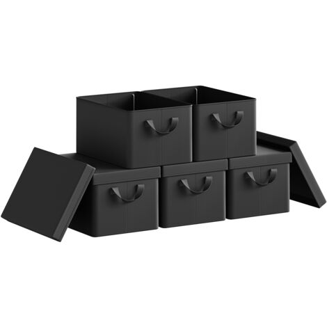 Lot de 5 Boîte de Rangement WOLTU, 38x27x20 cm, avec Couvercle, Coffre de Rangement en Tissu non Tissé, Pliable, Noir