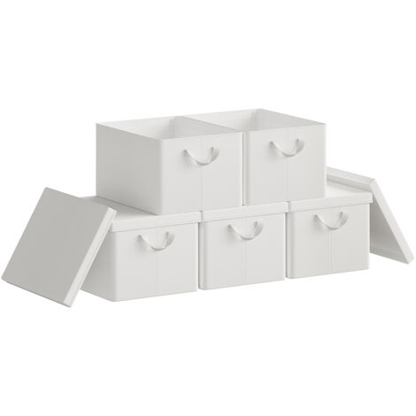 Lot de 5 Boîte de Rangement WOLTU, 43x33x26 cm, avec Couvercle, Coffre de Rangement en Tissu non Tissé, Pliable, Blanc