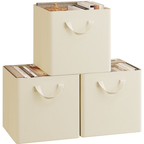 Lot de 3 Cubes de Rangement WOLTU, 29,5x29,5x28,5 cm, Boîte Rangement Pliable, avec Poignée, Cadre en Métal, en Tissu, Crème