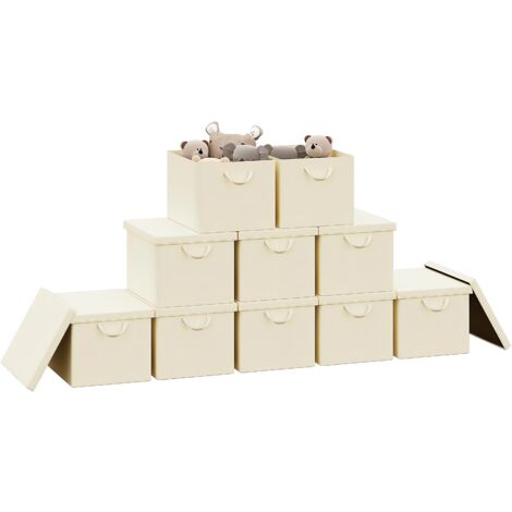 Lot de 10 Boîte de Rangement WOLTU, 48x36x30 cm, avec Couvercle, Coffre de Rangement en Tissu non Tissé, Pliable, Crème