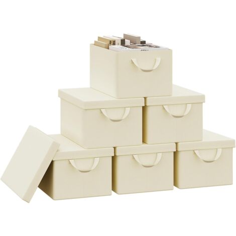 Lot de 6 Boîte de Rangement WOLTU, 38x27x20 cm, avec Couvercle, Coffre de Rangement en Tissu non Tissé, Pliable, Crème