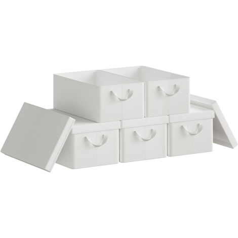 Lot de 5 Boîte de Rangement WOLTU, 48x29x20 cm, avec Couvercle, Coffre de Rangement en Tissu non Tissé, Pliable, Blanc