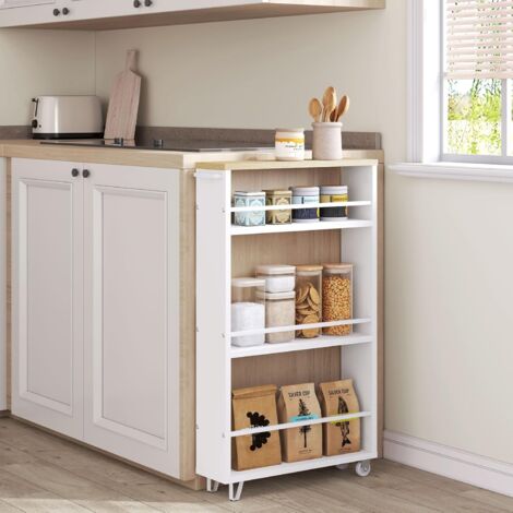 Woltu – Chariot de rangement à roulettes – Desserte de cuisine 3 niveaux – Dimensions 47x80x13 cm – Matériaux en bois composite E1 et métal – Capacité 5 kg/niveau