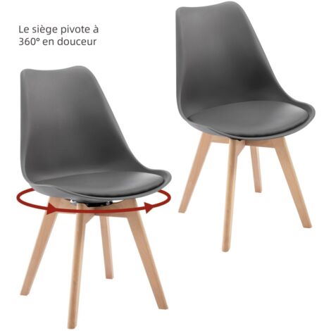 Lot de 2 Chaise Pivotante Salle à Manger WOLTU, Chaise de Cuisine, Siège en PU, Pieds en Bois Massif, Gris (1/5)