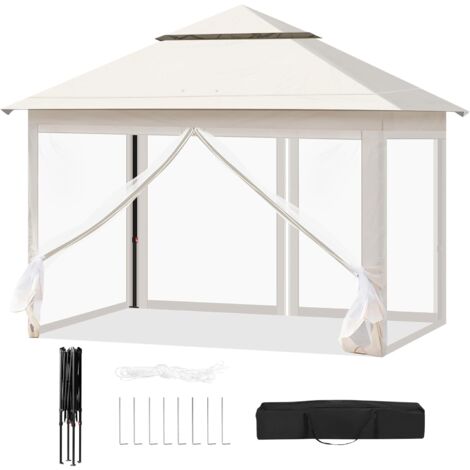 Tonnelle de Jardin Extérieur WOLTU, Tonnelle Pliante 3x3m, avec Moustiquaire Amovible, Résistant aux UV, Double Toit Imperméable, Beige