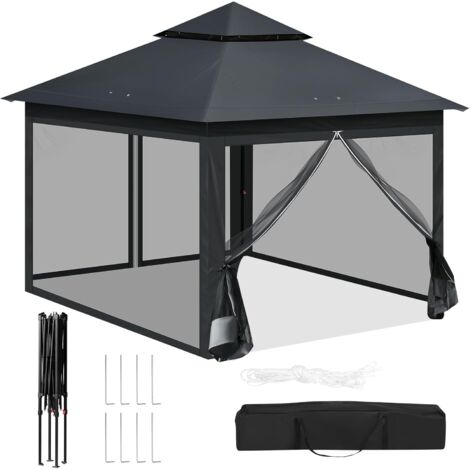 Tonnelle De Jardin JUMMICO 3,24x3,24 M Pliante - Toit Double, Moustiquaire, UV50+, Housse à Roulettes, Résistante Vent/pluie