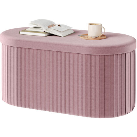 Woltu – Banc de rangement pliable en velours – Coffre de 76L avec couvercle amovible – Dimensions 76x38x38 cm – Rose clair pour salon ou chambre