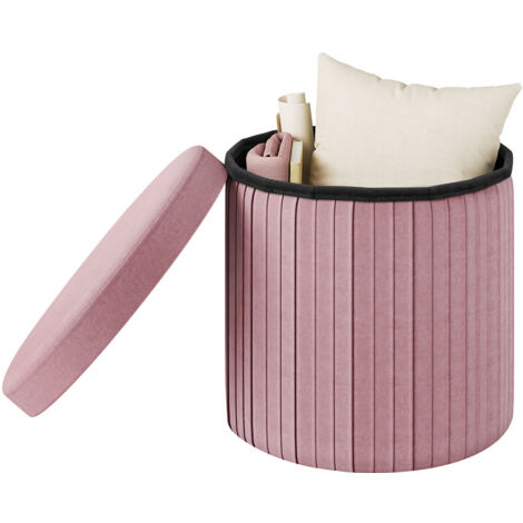 Pouf Rond avec Rangement WOLTU, MDF, Tabouret avec Couvercle Rembourré, Tabouret de Rangement Pliable, Ø38xH36 cm, Rose Clair (1/5)